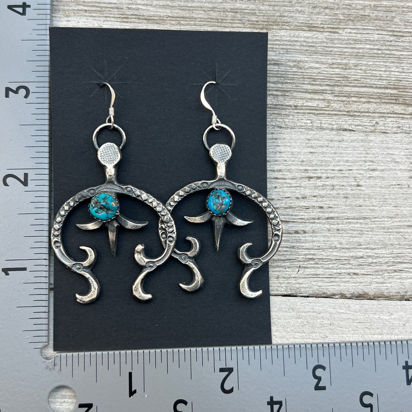 Tufa cast Naja earrings, sterling silver turquoise Navajo Eva & Linberg Billah 4