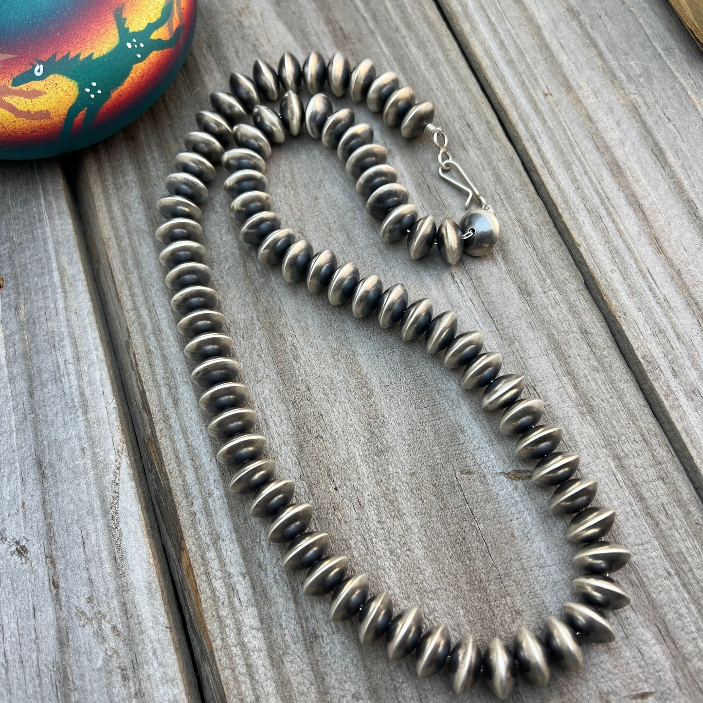 24" Navajo Handmade Sterling Silver Pearl 13mm Saucer Bead Necklace Bryannen Halwood 840