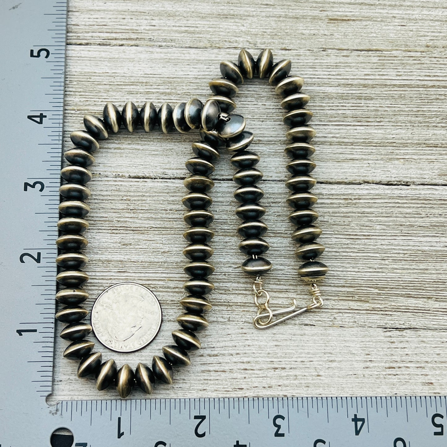 18" Sterling silver Navajo handmade 10mm saucer bead Pearl necklace Bryannen Halwood signed