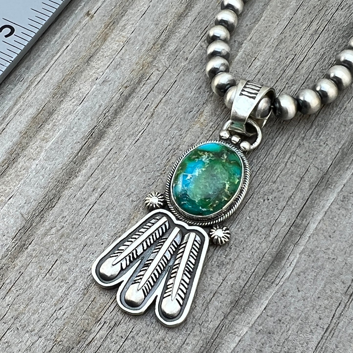 18" Sonoran Turquoise necklace sterling silver 6mm bead Verley Betone Navajo 774