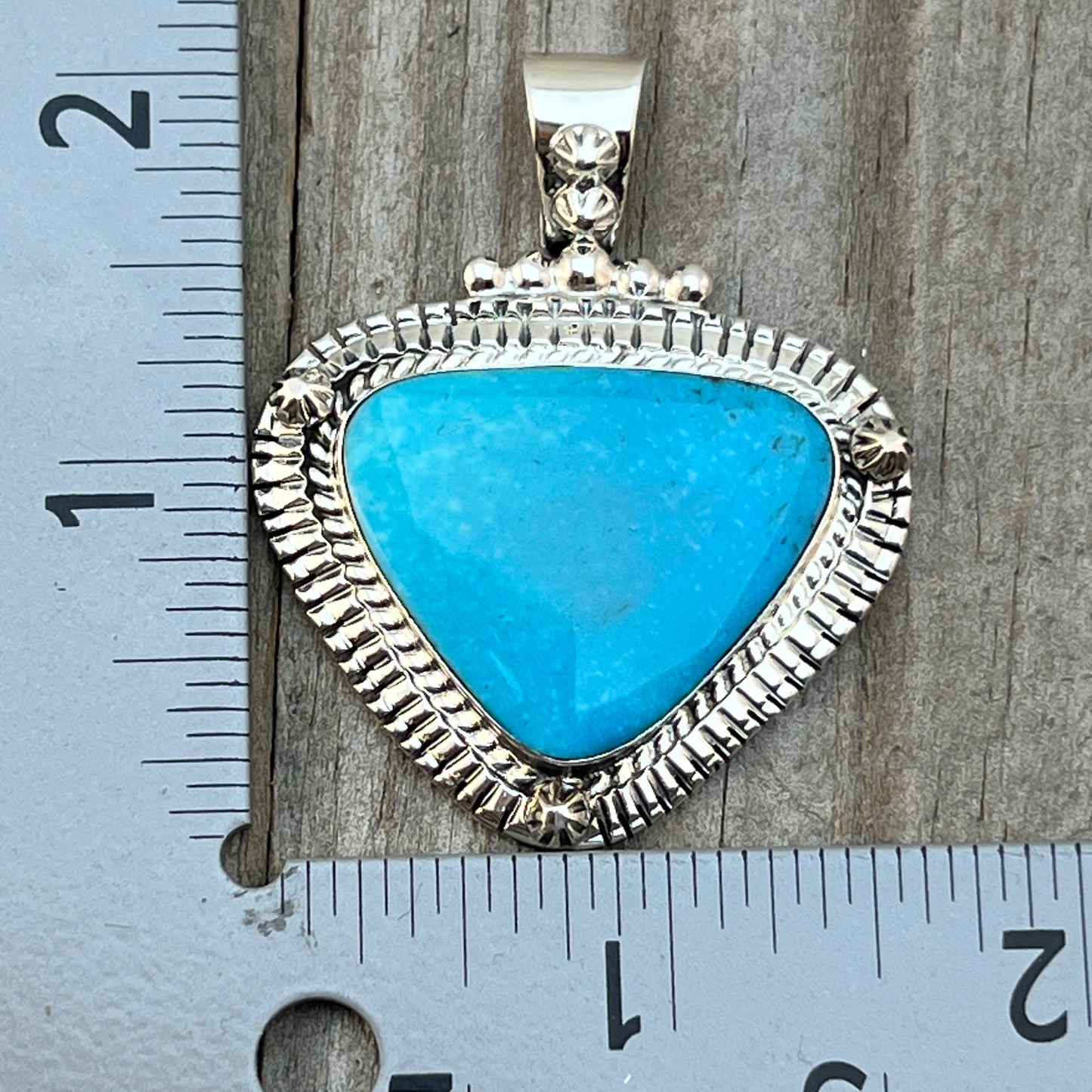 Beautiful blue Kingman turquoise pendant sterling silver Charlene Yazzie Navajo 814