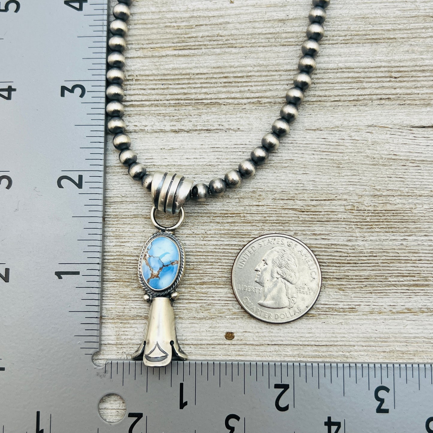 16" Golden Hills Turquoise Squash Blossom Necklace Sharon McCarthy Sterling silver NK7
