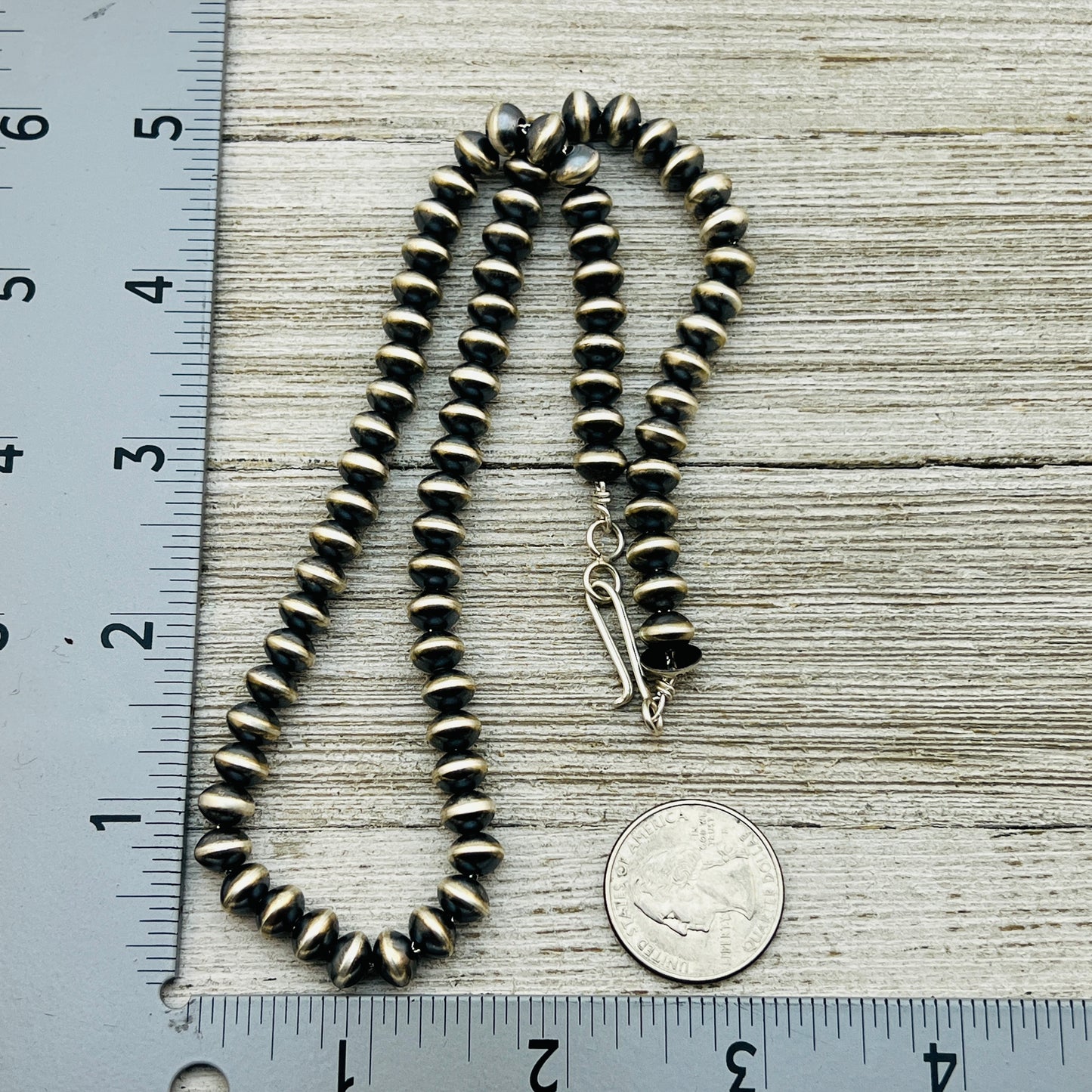 18" Sterling silver Navajo handmade 7mm oval bead Pearl necklace Bryannen Halwood 704