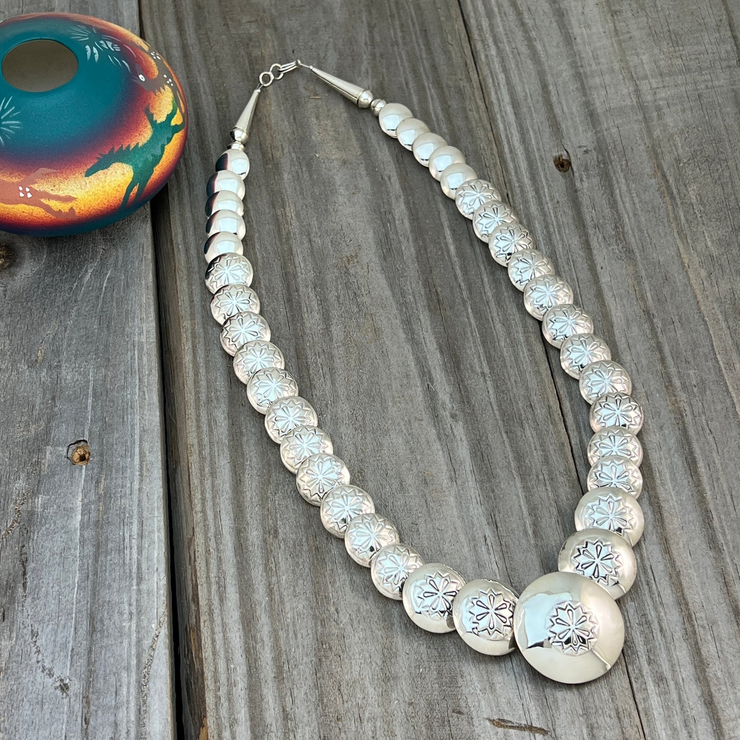 23" pillow Bead necklace earrings set sterling silver Tim Thompson Navajo 730