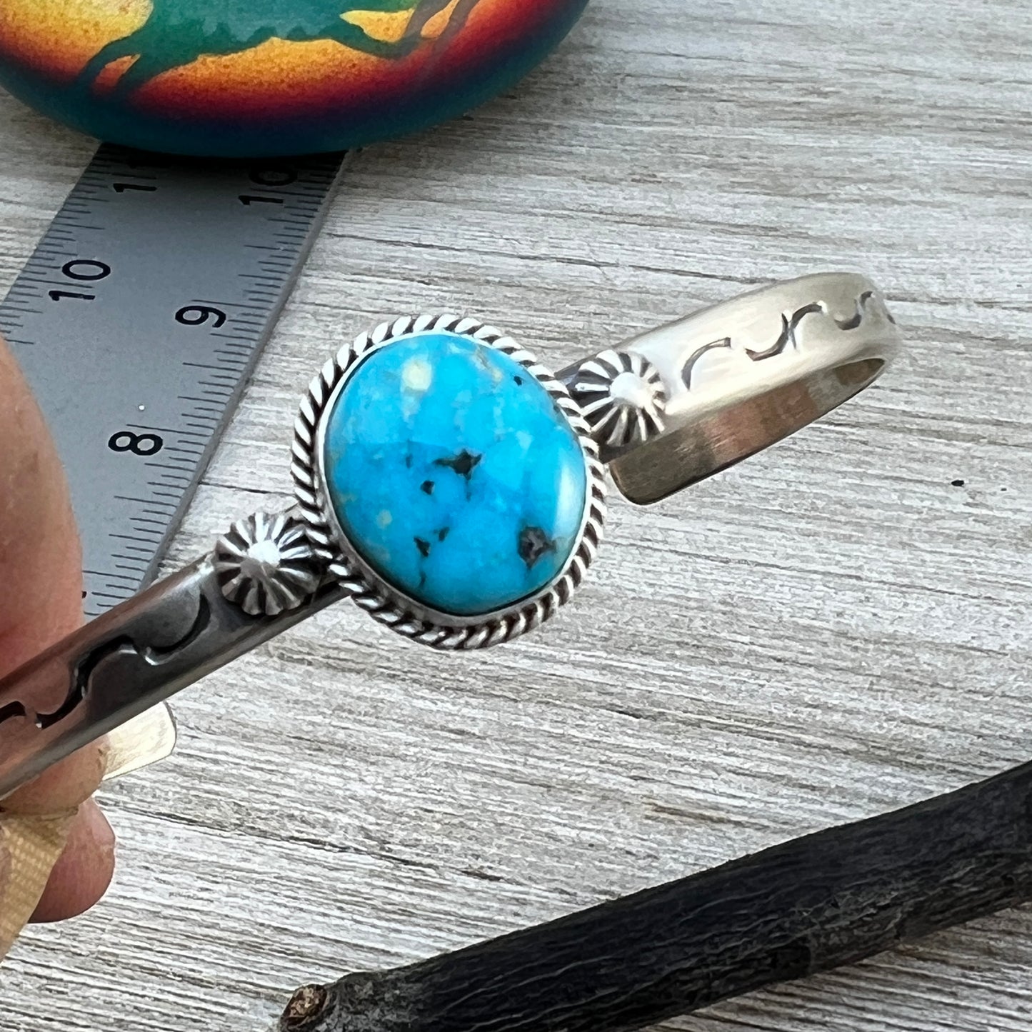 Blue Kingman Turquoise BOHO narrow Cuff bracelet Sterling Silver Samuel Yellowhair 15