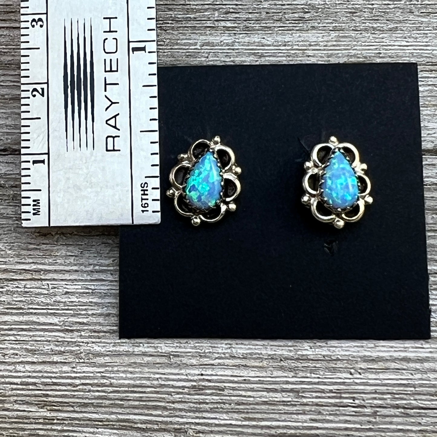 Blue Opal Small Teardrop Stud Earrings, Sterling silver