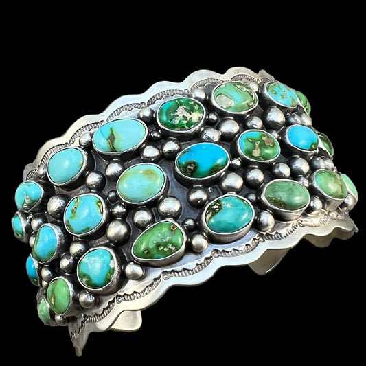 6 3/4" Green Blue Sonoran Turquoise Cuff Bracelet Sterling Silver Tom Lewis 511