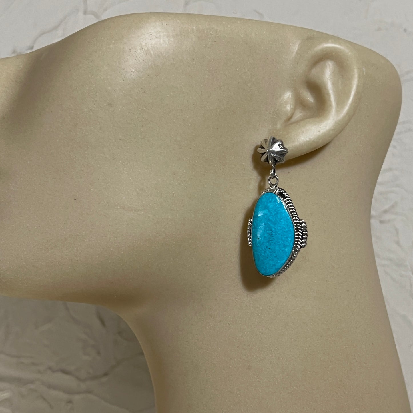 Simple Turquoise dangle earrings sterling silver Navajo Raymond Yazzie 2