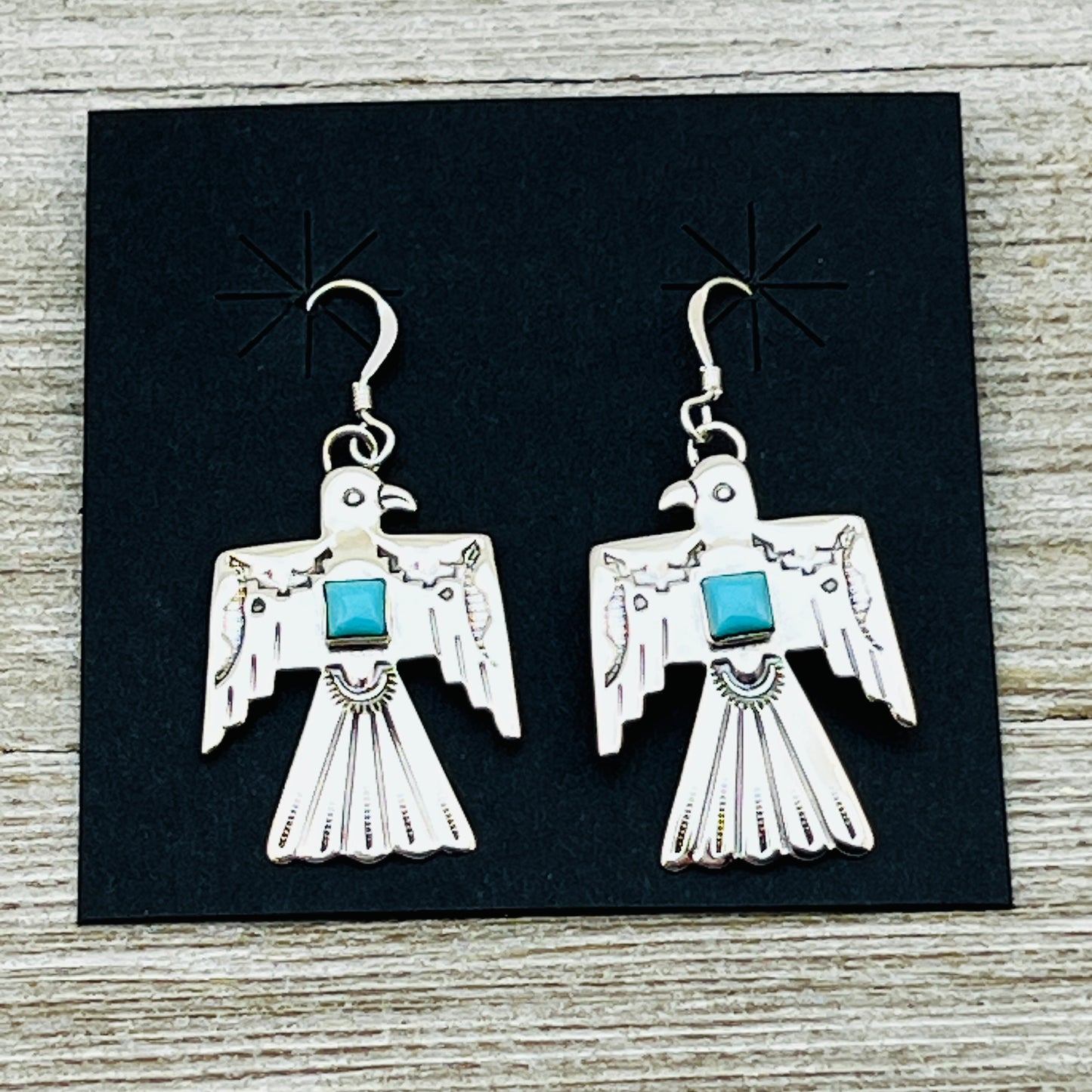 Turquoise Thunderbird Earrings Jeremy Delgarito Navajo sterling silver signed ER22