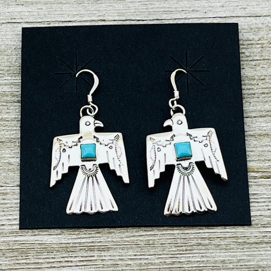 Turquoise Thunderbird Earrings Jeremy Delgarito Navajo sterling silver signed ER22