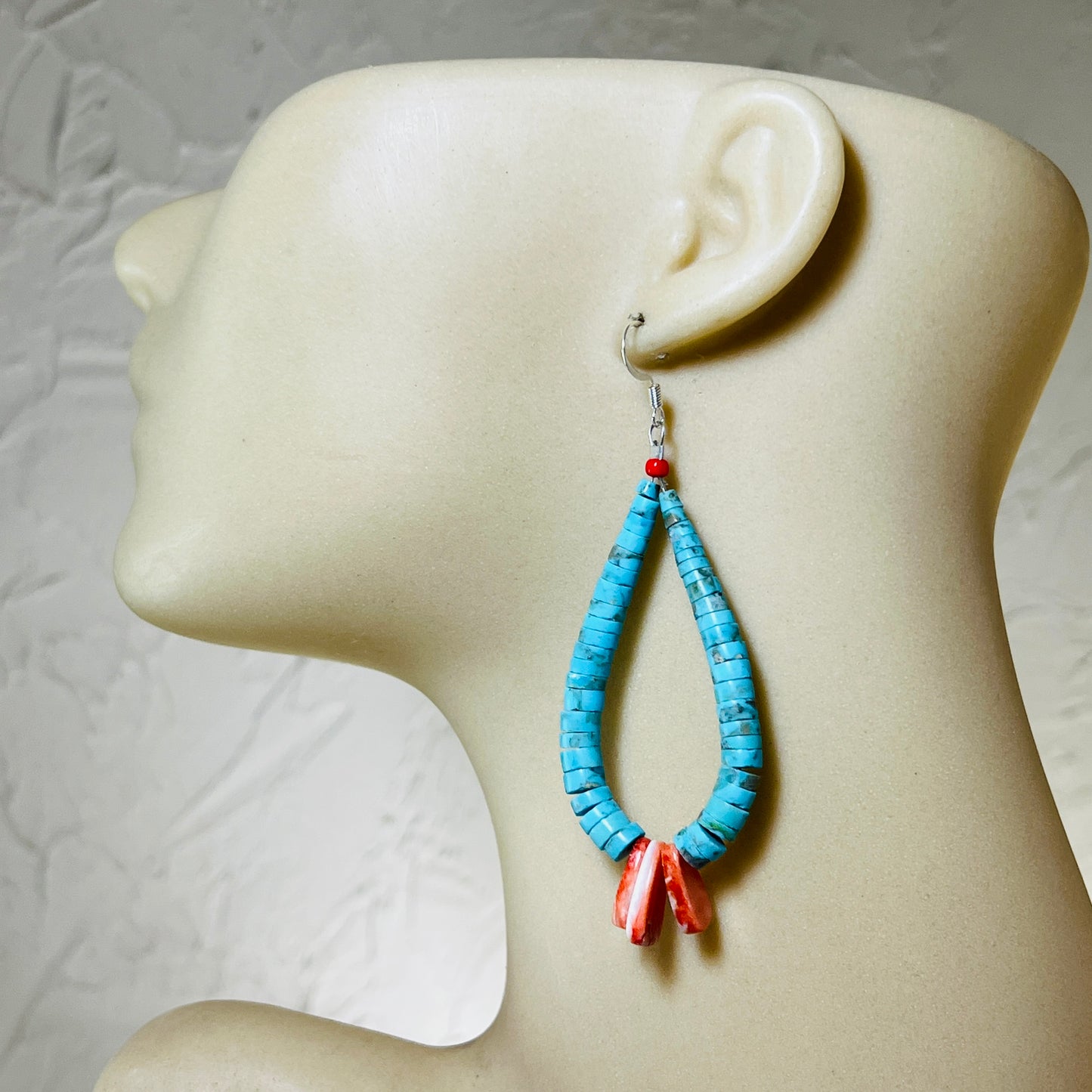Traditional Turquoise Jacla Earrings Lupe Lovato Santo Domingo Kewa Spiny Oyster ER9