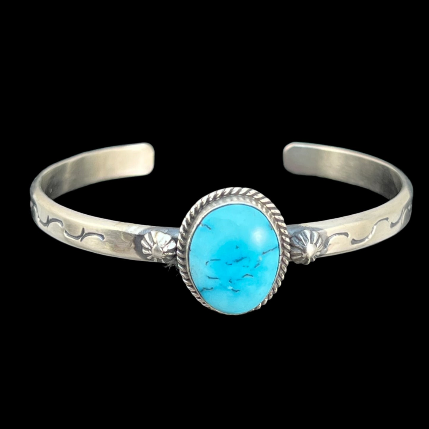 Blue Kingman Turquoise narrow stacking bracelet Sterling Silver Samuel Yellowhair 41