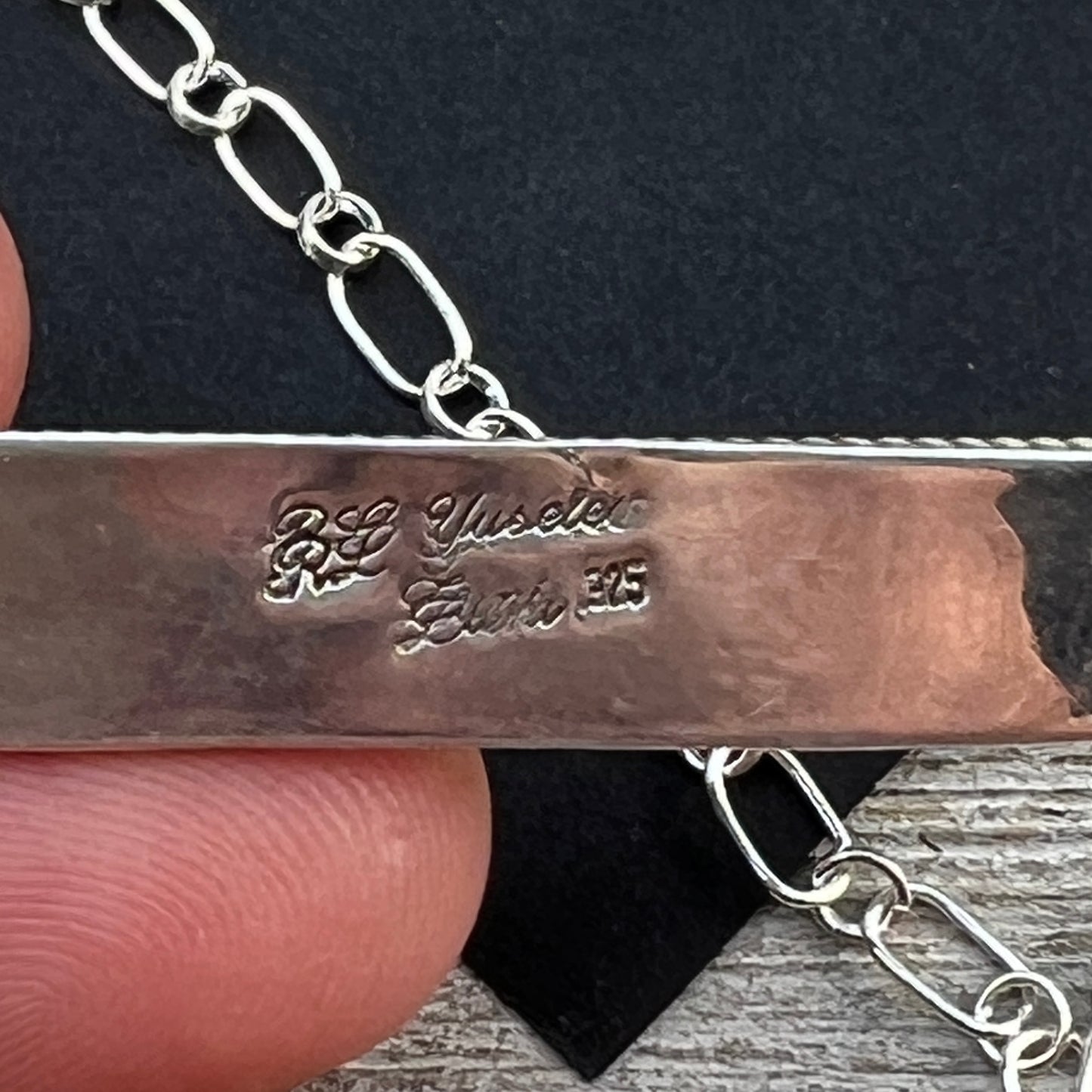 19" Zuni inlay turquoise coral Sterling silver Bar Necklace Rydell and Lynette Yuselew