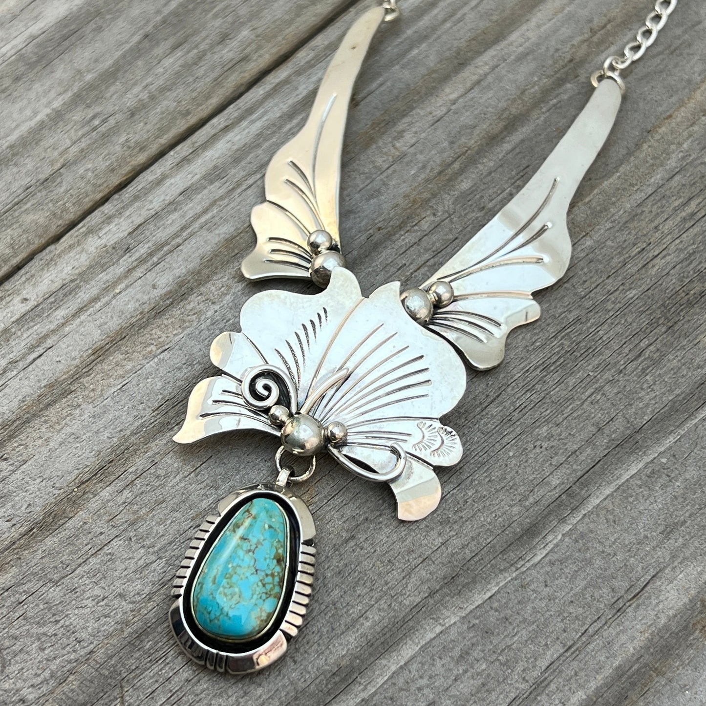 20" Modern Necklace Tyrone turquoise sterling silver Piaso Navajo 830
