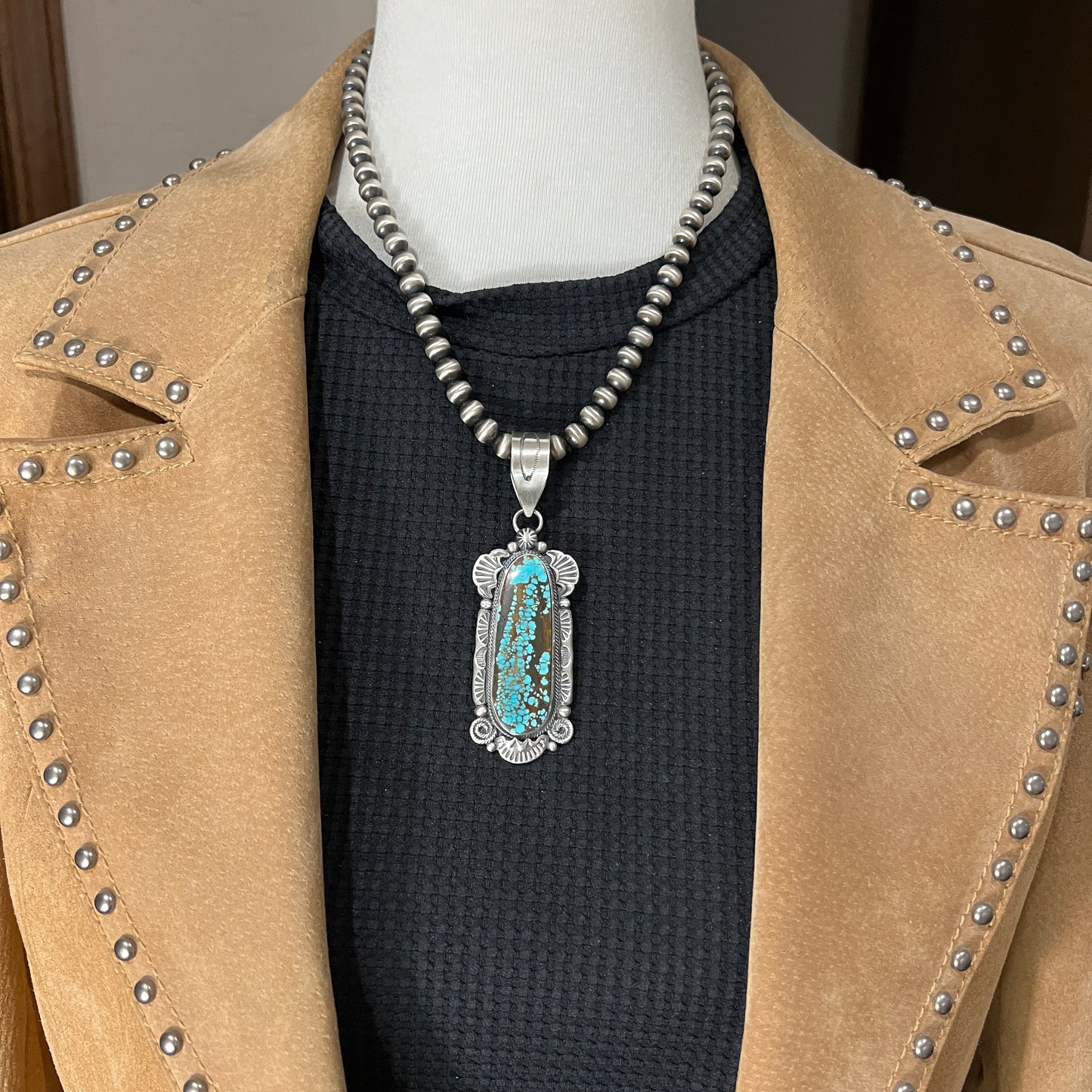 Natural #8 Turquoise sterling silver pendant Navajo Jackson Hoskie