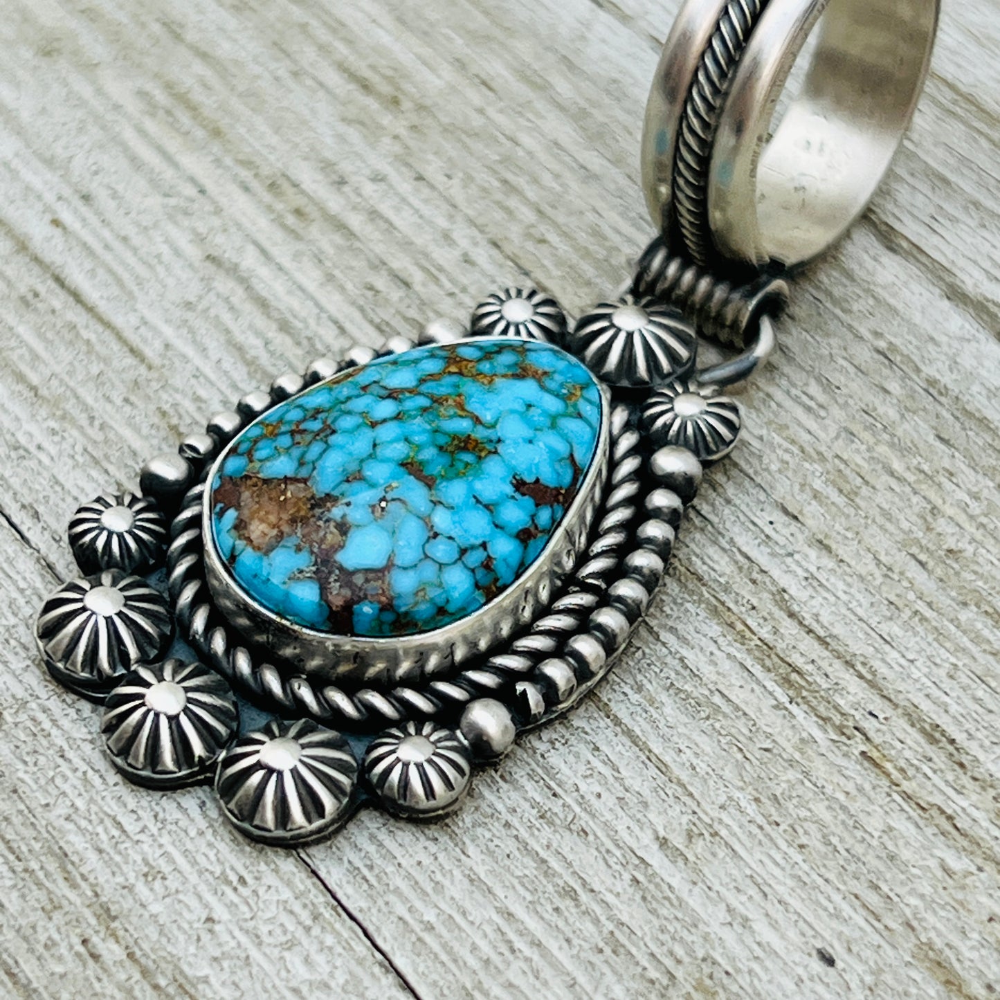 Blue Kingman Spiderweb Turquoise Pendant Navajo Sterling silver Michael Calladitto Navajo