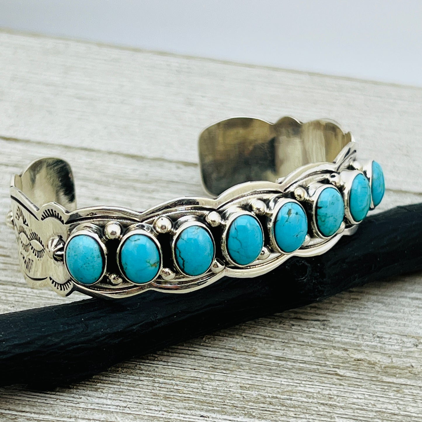 6 3/4" Blue Campitos Turquoise Cuff Bracelet Sterling Silver Thomas Yazzie BR39
