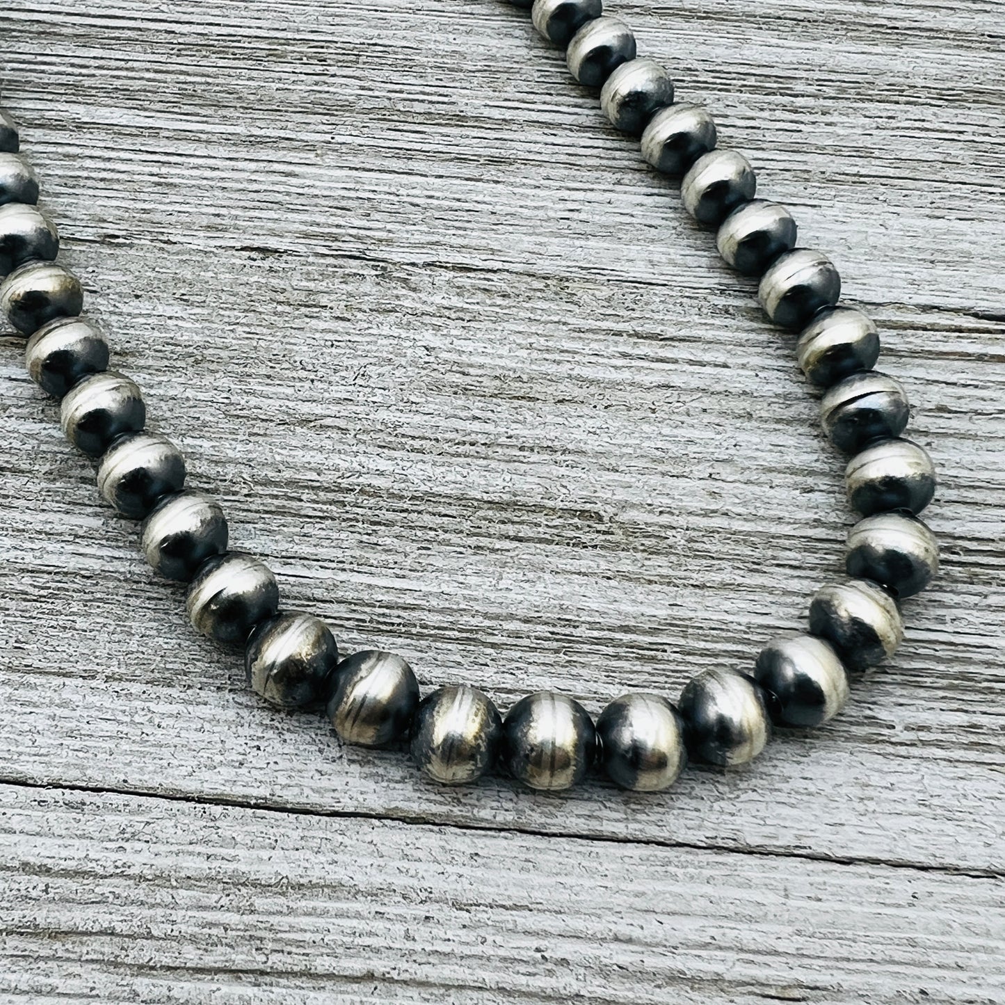 24" Sterling silver handmade Navajo Pearl 7mm round Bead Necklace Dorinda Mariano signed