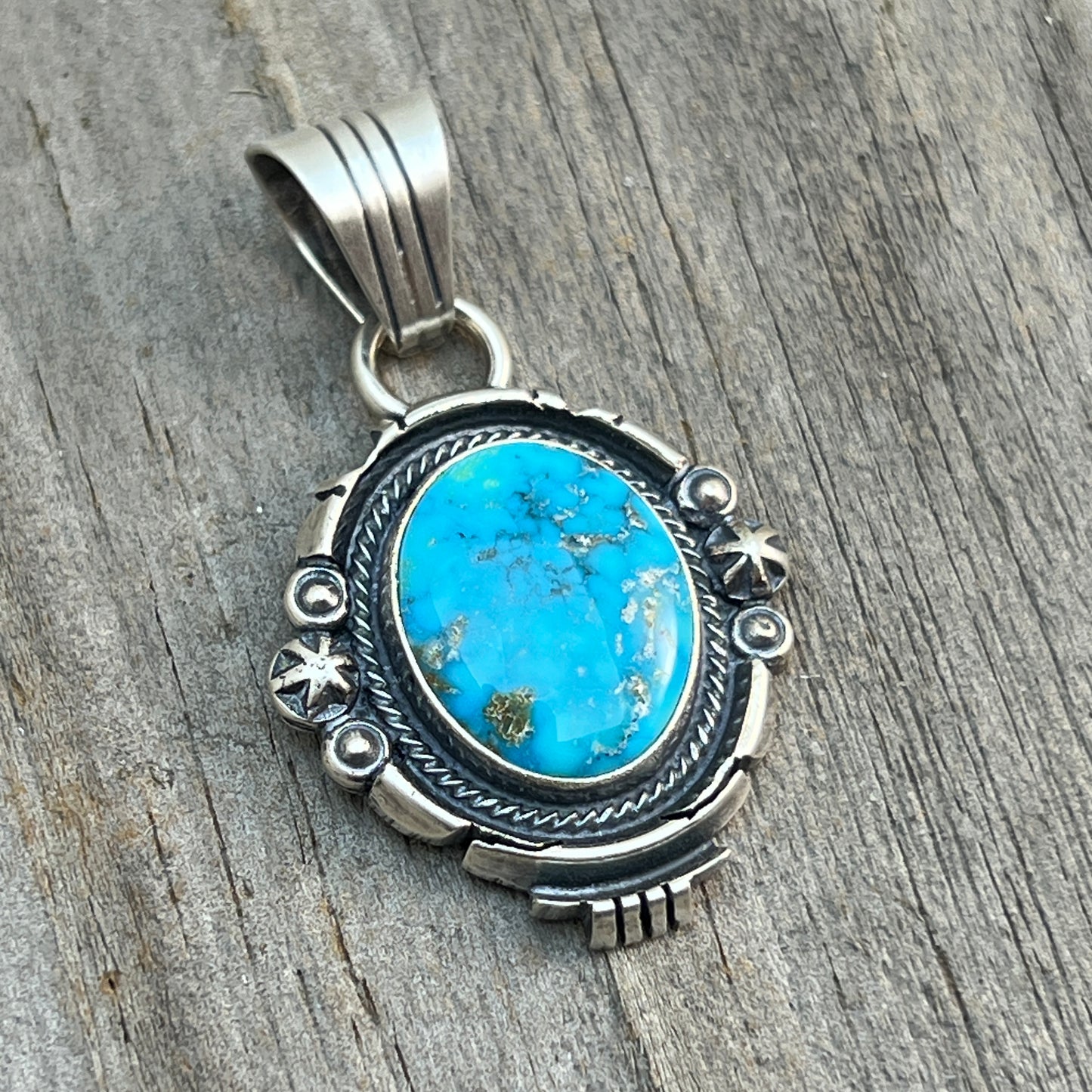 Kingman Turquoise pendant sterling silver Marita Benally Navajo 735