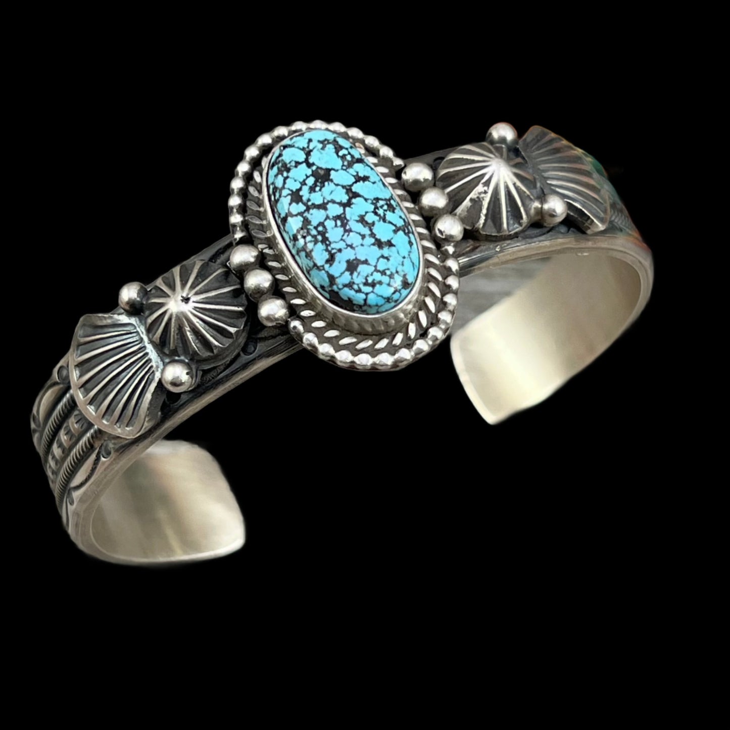 Kingman Black web spiderweb turquoise Bracelet Michael Calladitto Heavy made