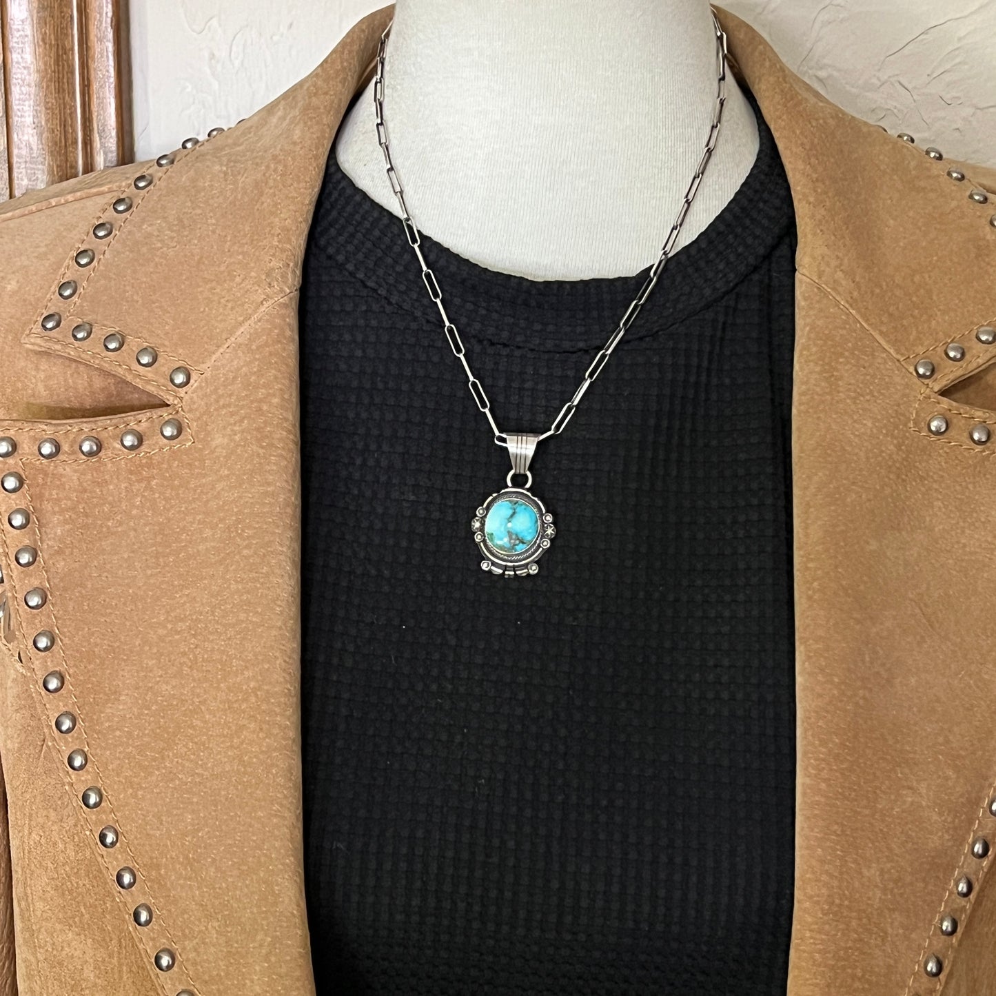 Kingman Turquoise pendant sterling silver Marita Benally Navajo 733