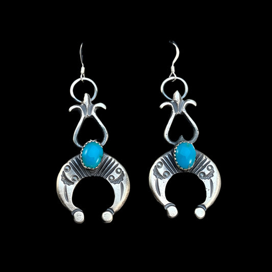 Tufa cast Naja earrings, sterling silver turquoise Navajo Eva & Linberg Billah 2