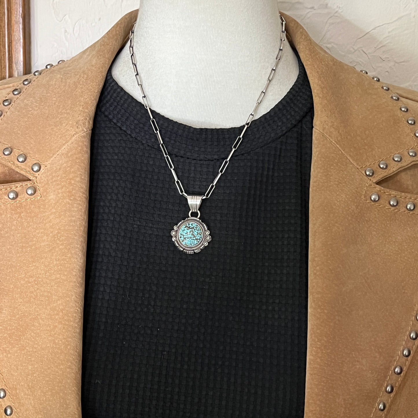 Kingman Turquoise pendant sterling silver Marita Benally Navajo 755