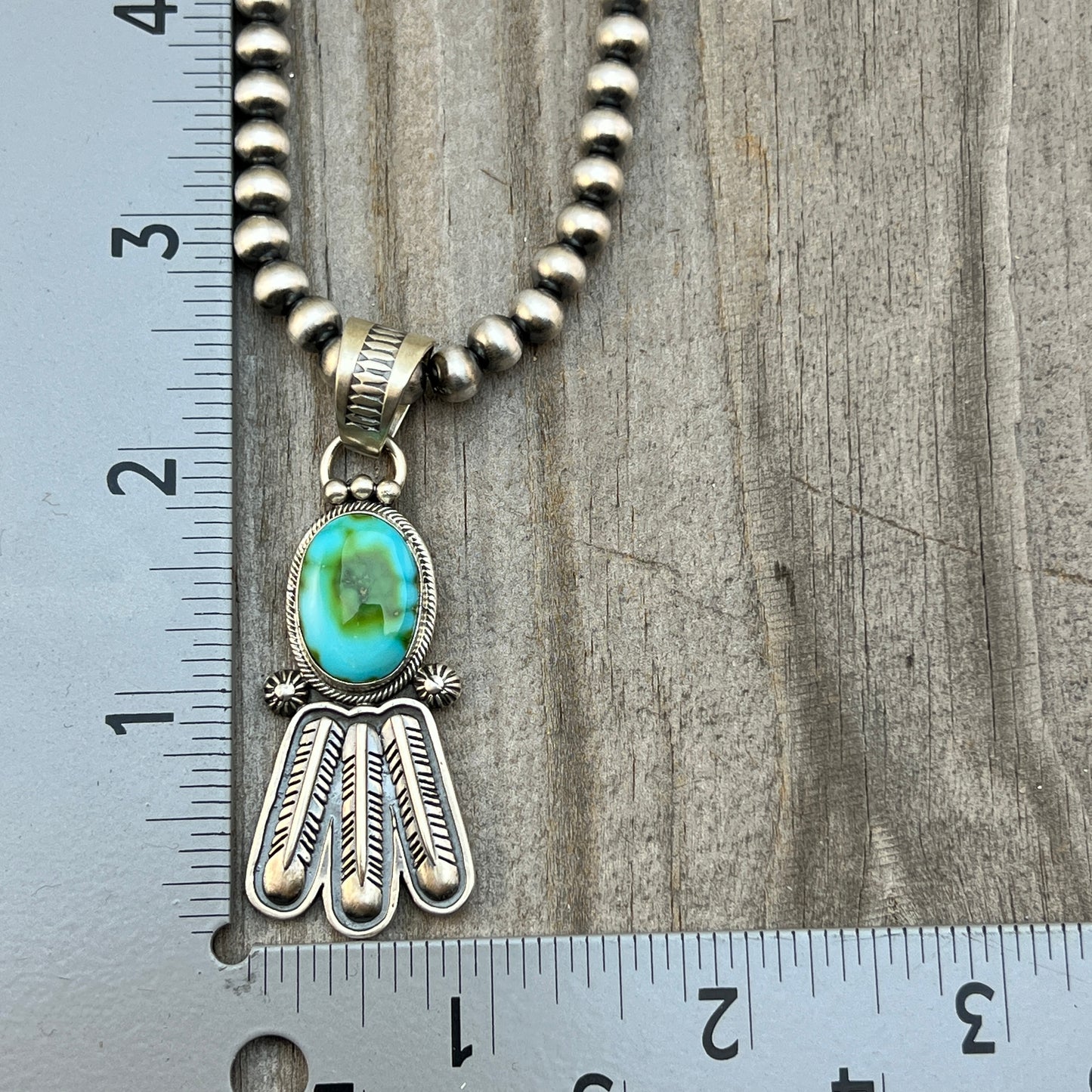 18" Sonoran Turquoise necklace sterling silver 6mm bead Verley Betone Navajo 775