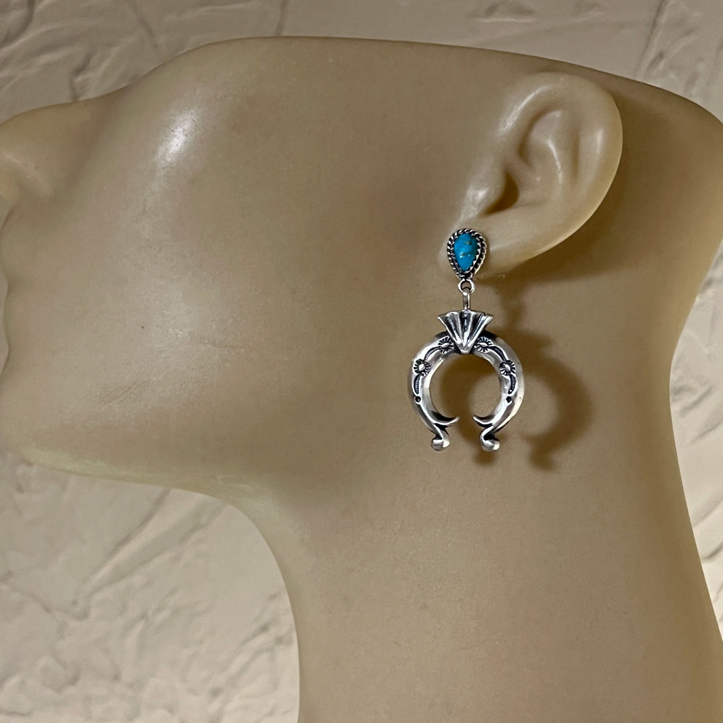 Turquoise naja earrings sterling silver Navajo Adrienne Gordon 444