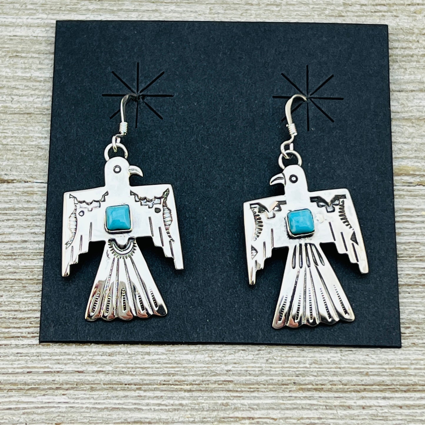Turquoise Thunderbird Earrings Jeremy Delgarito Navajo sterling silver signed ER17