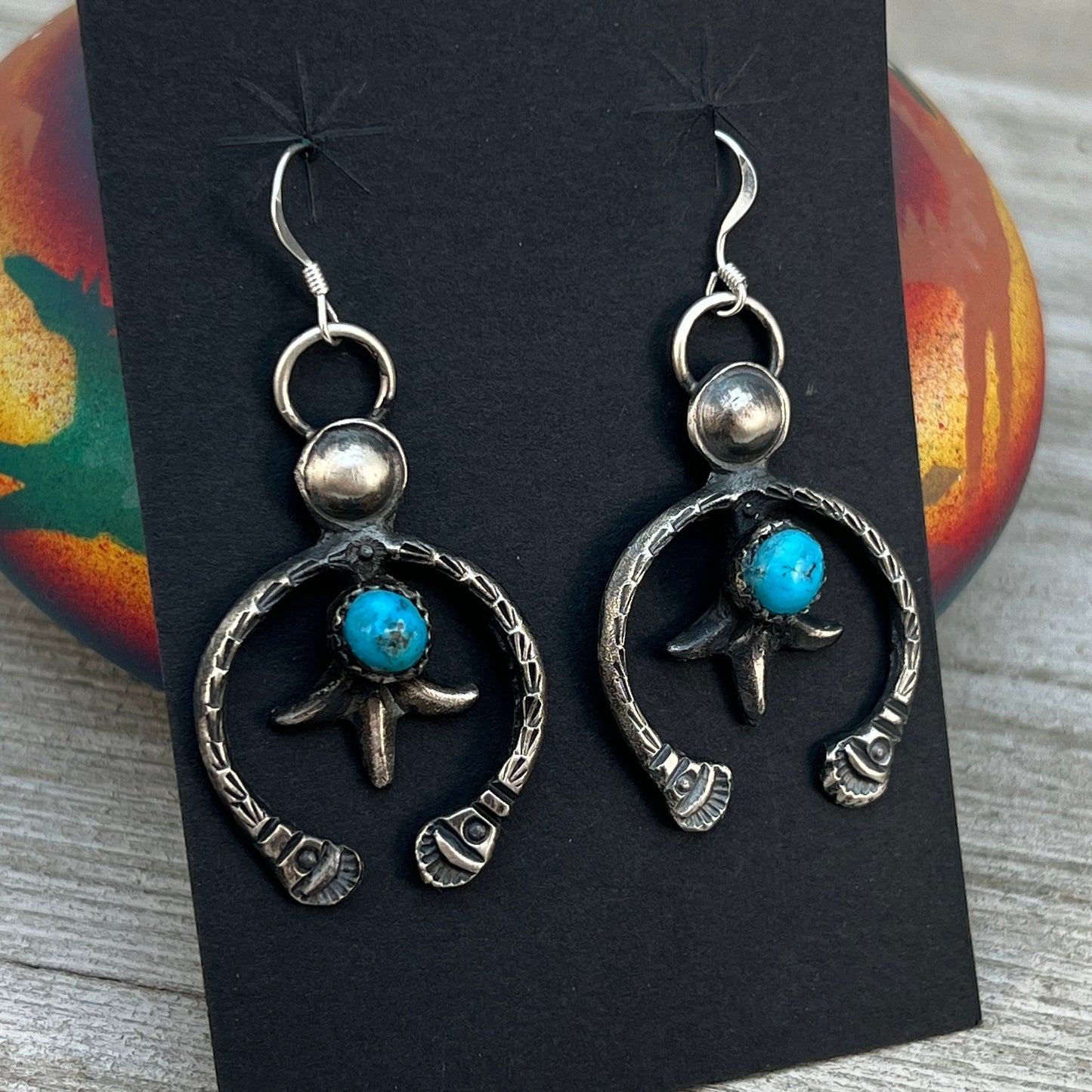 Tufa cast Naja earrings, sterling silver turquoise Navajo Eva & Linberg Billah 5