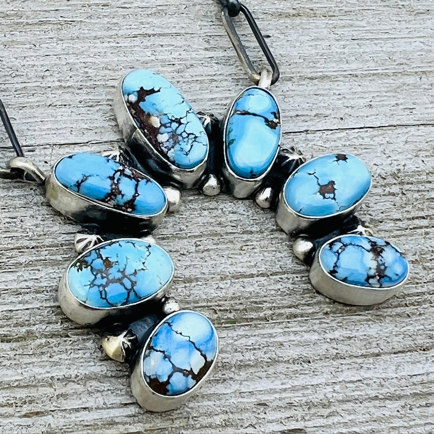 Golden Hills Turquoise Naja Necklace Sterling Silver Handmade paperclip Chain Darrin Livingston