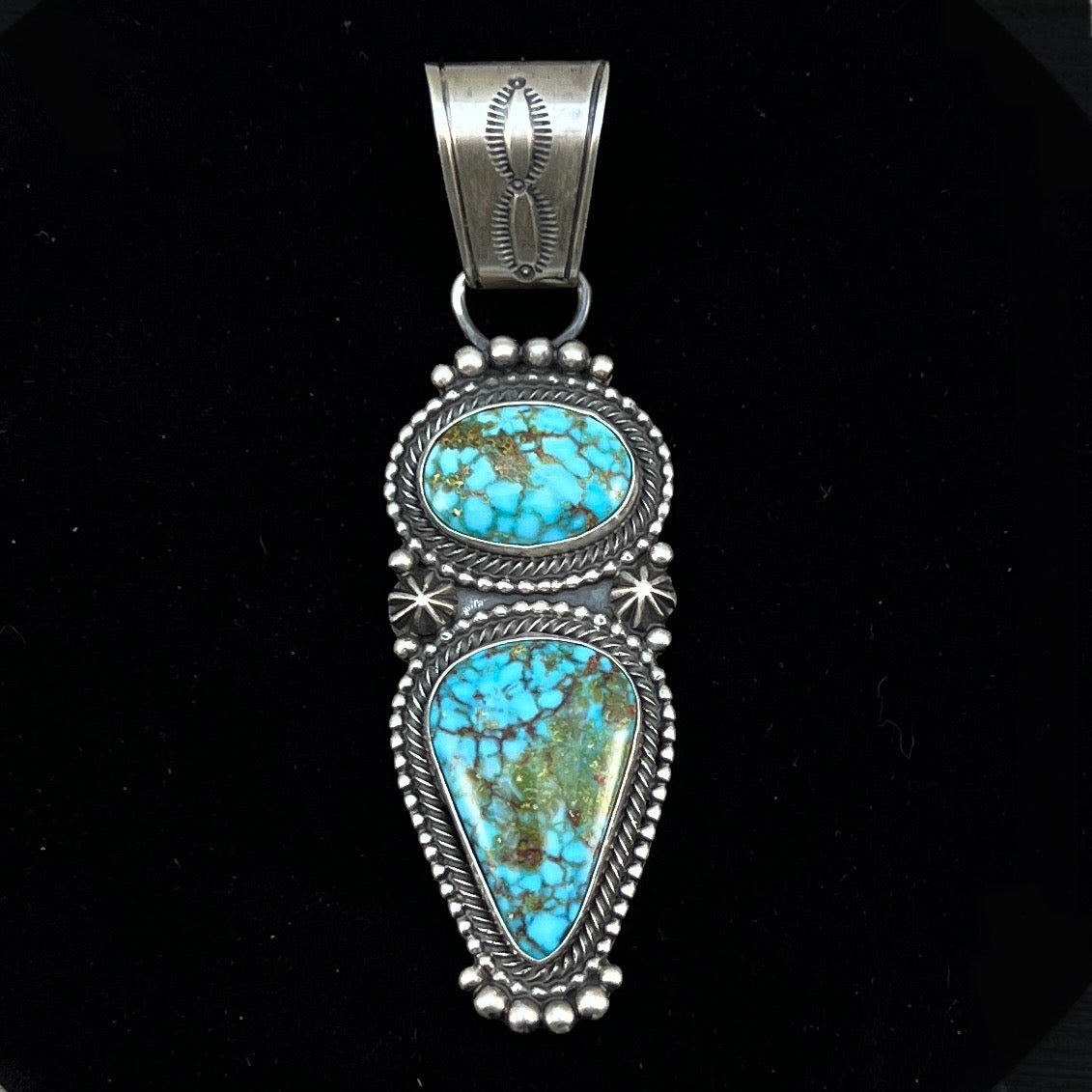 Blue Kingman Turquoise Pendant 7 Navajo handmade Sterling Silver Tom Lewis
