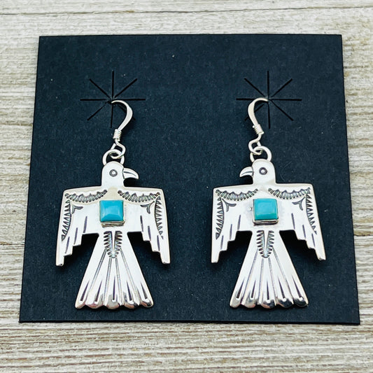 Turquoise Thunderbird Earrings Jeremy Delgarito Navajo sterling silver signed ER24