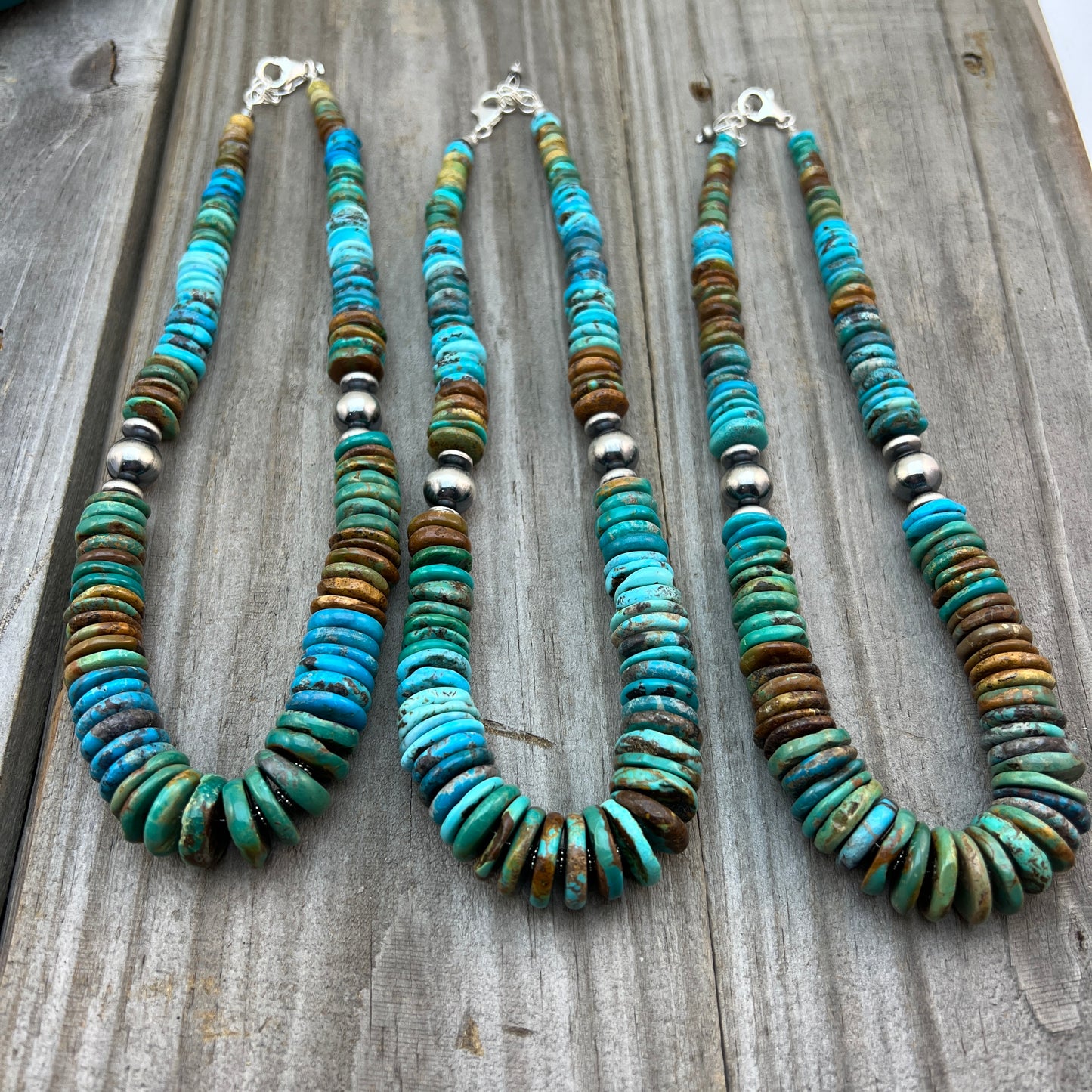 RTS 19 1/2" Turquoise Disc Necklace Choker Sterling Silver Beads, boho choker 640