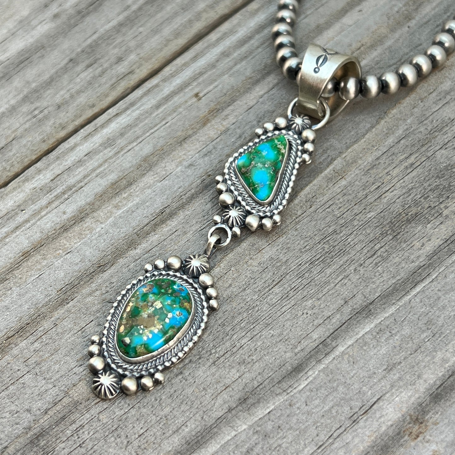 18" Necklace Sonoran Gold turquoise Tom Lewis Sterling silver Navajo 826