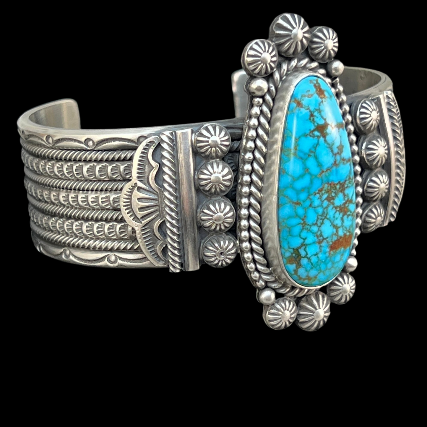Spiderweb Kingman Turquoise Cuff Bracelet, Sterling Silver 7" Michael Calladitto