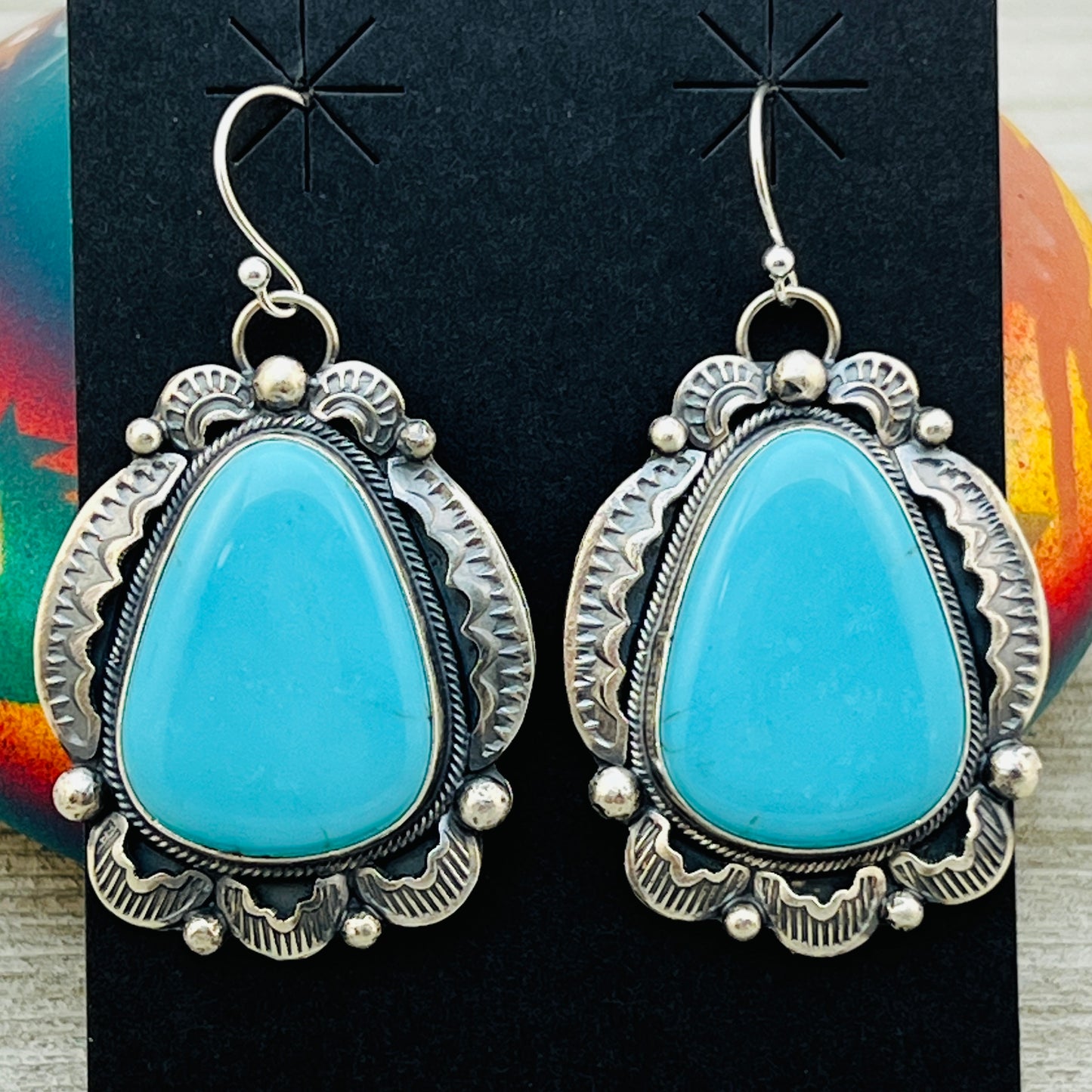 Blue Egyptian turquoise Earrings Jackson Hoskie signed Sterling silver ER7