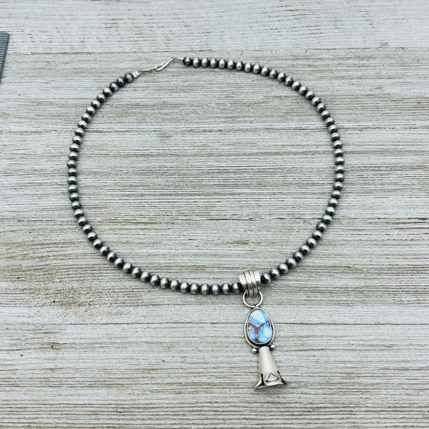 16" Golden Hills Turquoise Squash Blossom Necklace Sharon McCarthy Sterling silver  NK10