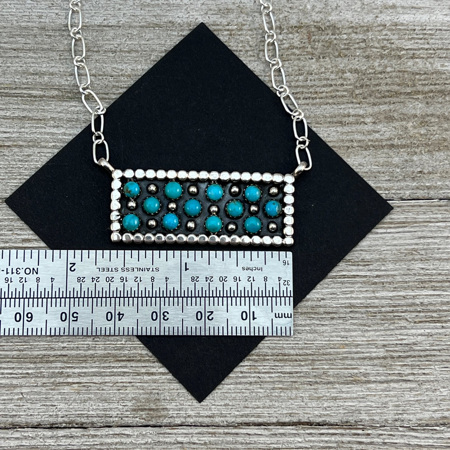 18" Zuni Snake Eye Dot Turquoise Sterling silver handmade Bar Necklace Kenny Lonjose 3