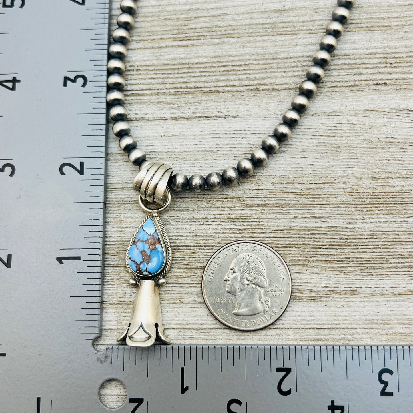 16" Golden Hills Turquoise Squash Blossom Necklace Sharon McCarthy Sterling silver NK9