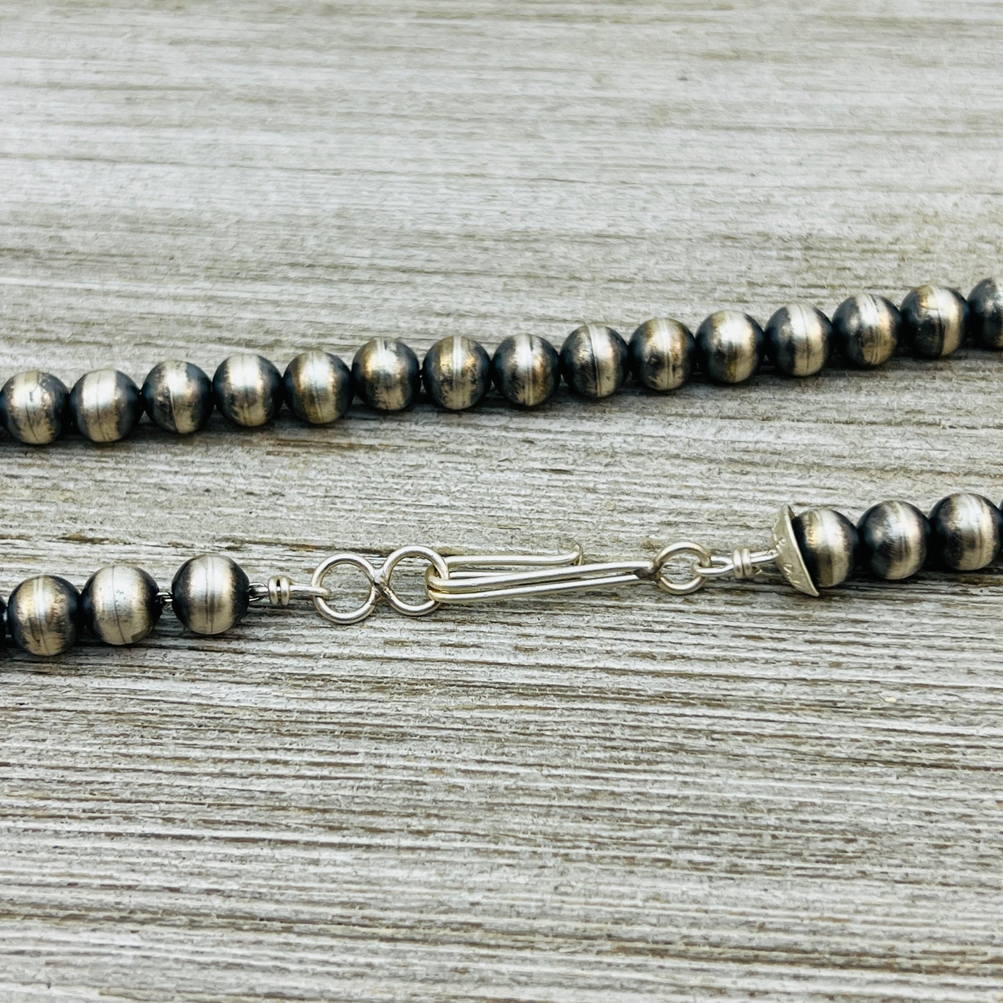 20" Sterling silver Navajo handmade 7mm round bead Pearl necklace Dorinda Mariano signed