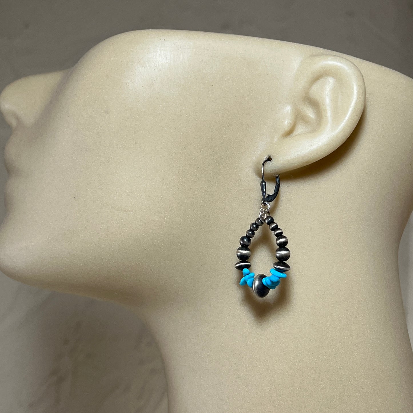 Blue Kingman Turquoise small hoop earrings Sterling silver Western pearls  803