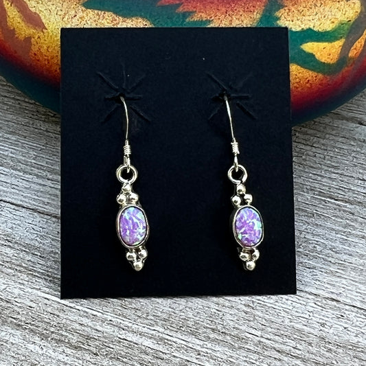 Dainty pink Opal Dangle earrings, small handmade Sterling Silver