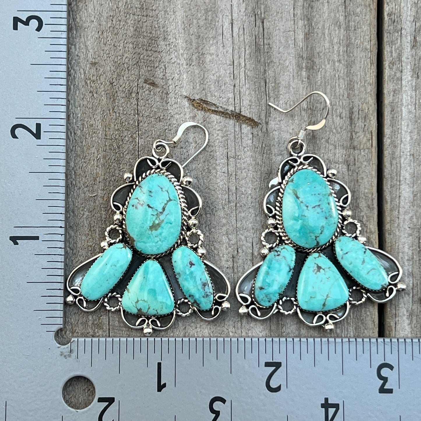 Large Turquoise cluster earrings sterling silver Charlene Yazzie Navajo handmade 698