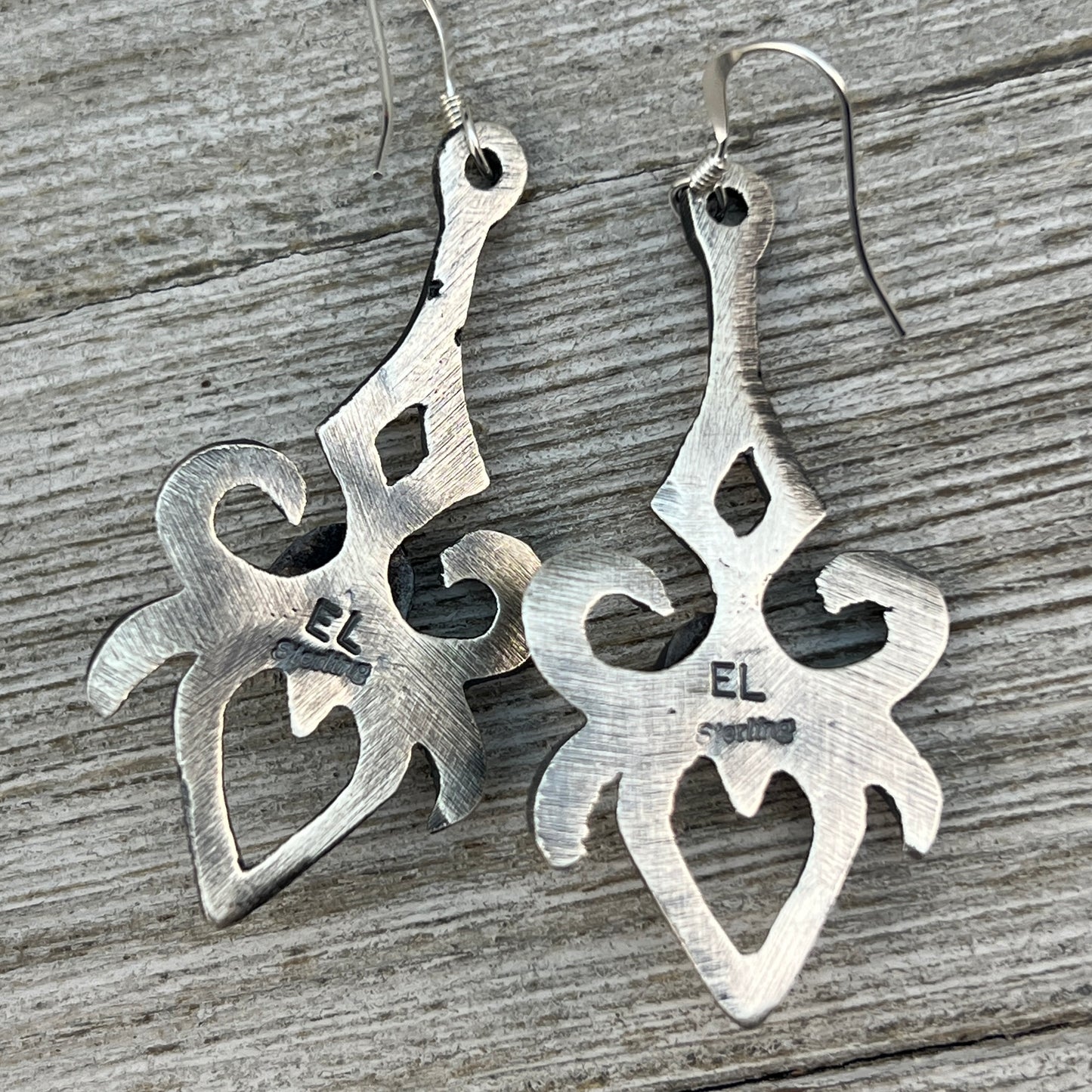 Modern tufa cast earrings, sterling silver turquoise Navajo Eva & Linberg Billah