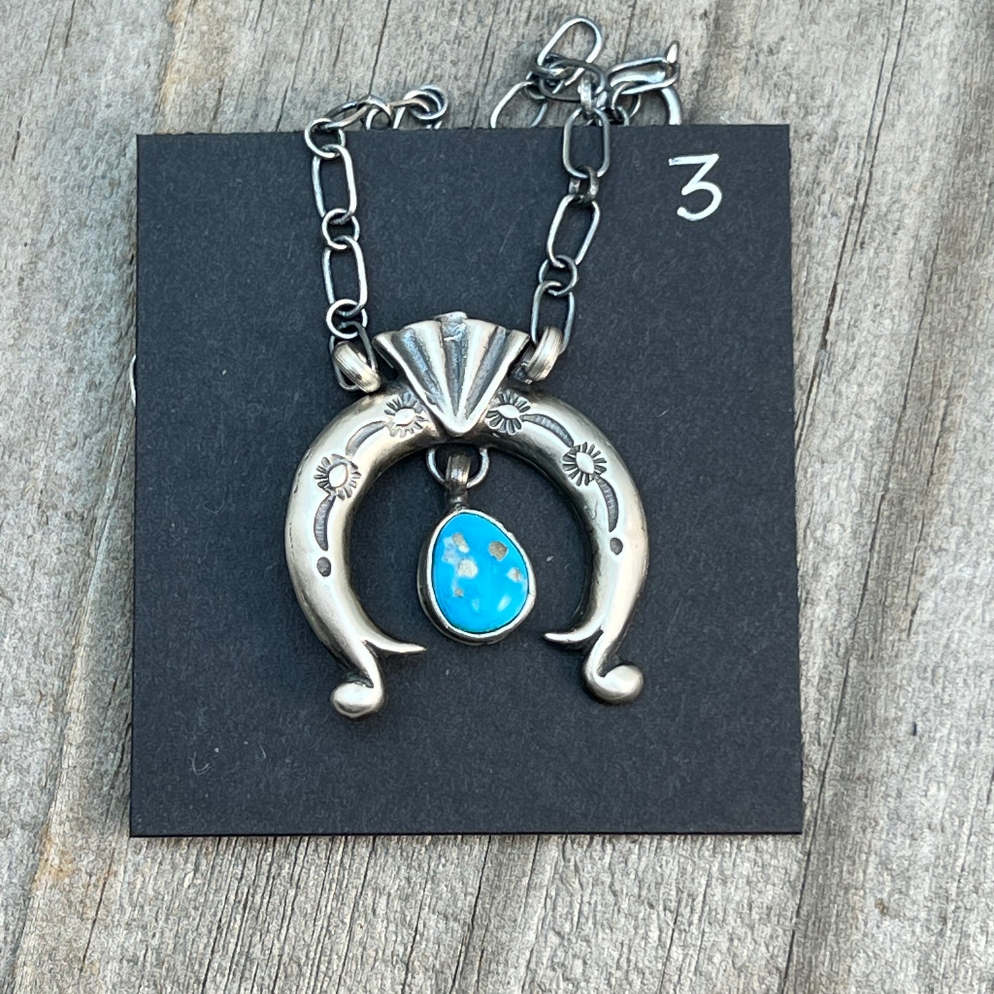 18 1/2" Blue Kingman Turquoise Naja Necklace Sterling silver Navajo Annette Chiquito 706