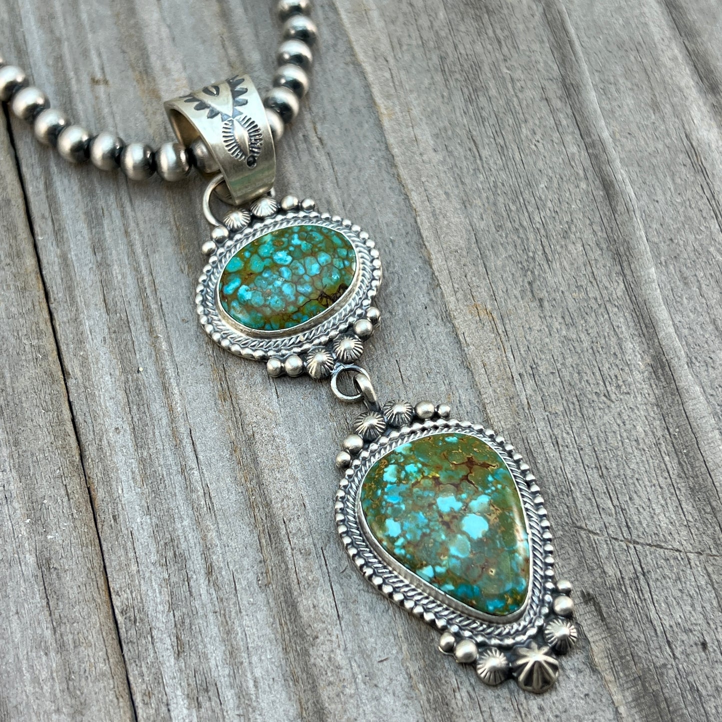 18" Necklace Sonoran Gold green blue turquoise tom lewis sterling silver Navajo 827