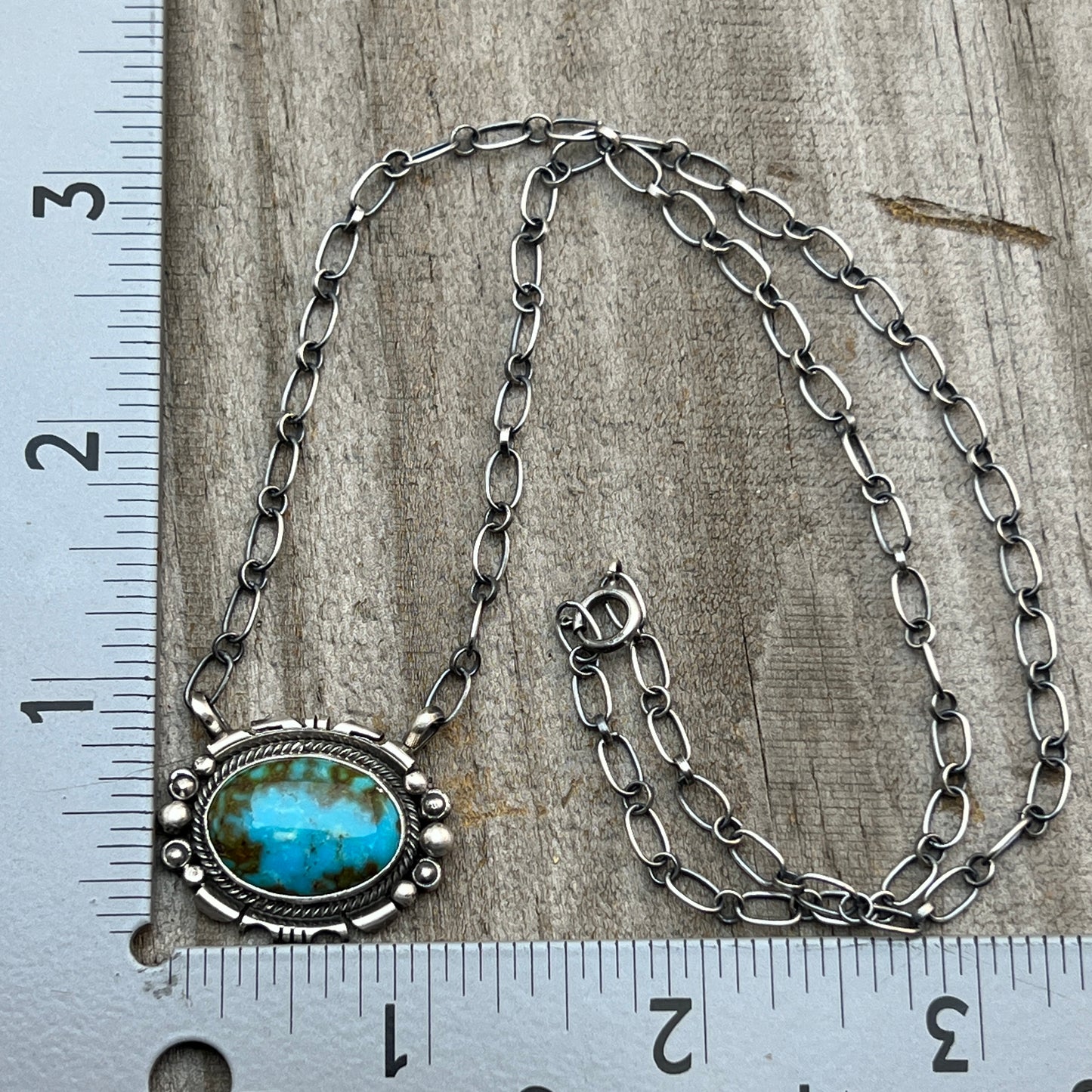 18" Kingman Spiderweb Turquoise Necklace Sterling silver Navajo Daniel Benally 593