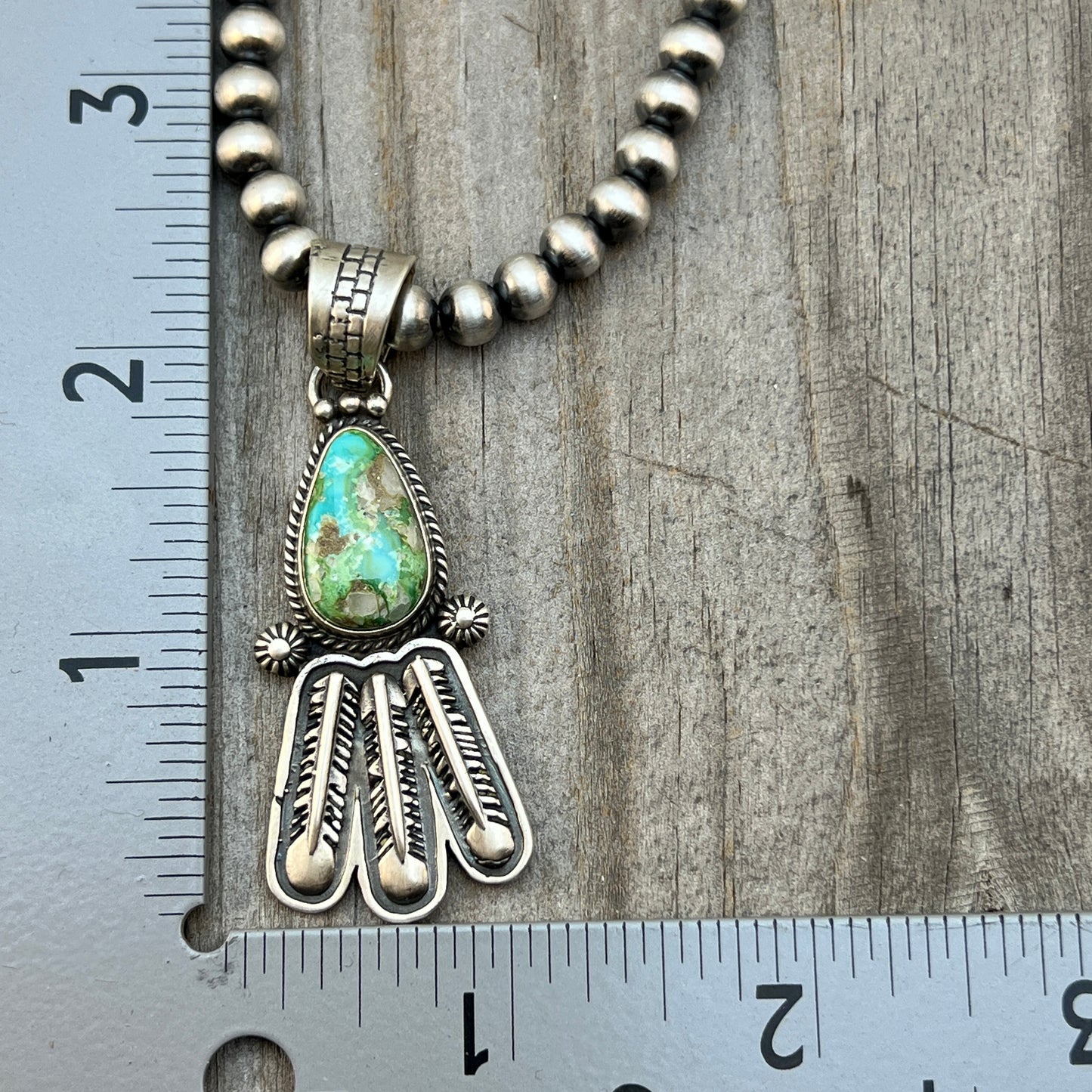 18" Sonoran Turquoise necklace sterling silver 6mm bead Verley Betone Navajo 777